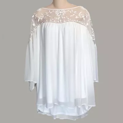 Buy Torrid Embroidered Tunic Womens Plus Size 28/5X Ivory Round Neck 3/4 Sleeve Top • 36.58£