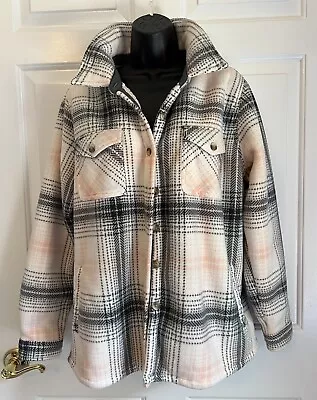 Buy Soho Threads Womens Sherpa Shacket Pink Gray  Plaid Size Large Shearling Lined • 14.21£
