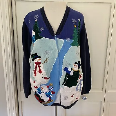 Buy VTG 90s The Quacker Factory Ugly Christmas Sweater Cardigan Women's M Front/Back • 28.82£