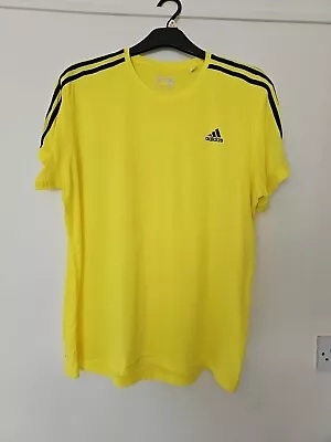 Buy Adidas Mens T Shirt Yellow XL Short Sleeve Essential 3 Stripe Climalite  • 8.29£