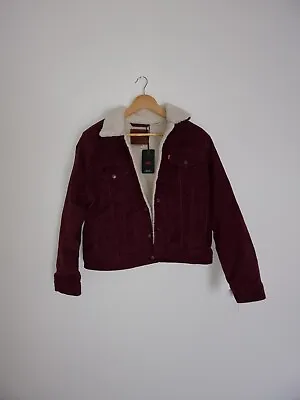 Buy New Womens Levis Burgundy Corduroy Sherpa Fleece Trucker Jacket Large Vintage  • 100£