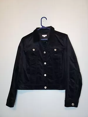 Buy J Jill Women Petite S Black Velvet Jean Jacket Long Sleeve Button Front Pockets  • 25.08£