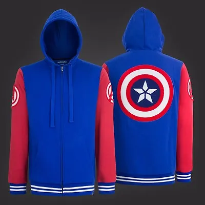 Buy Captain America Shield Varsity Hoodie Adult Zip Up Hoodie • 43.38£