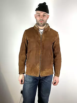 Buy 1950s Brown Suede Leather Jacket Car Coat Clicker Style Shawl Collar Size M • 80£