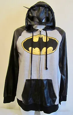 Buy DC Comics Batman Faux Leather Mask Zip Up Hoodie Juniors Size XL (15/17) Black! • 19.69£