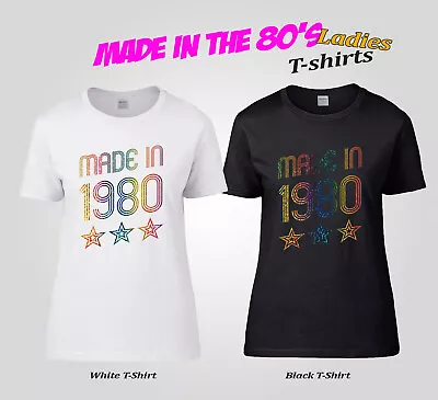 Buy Personalised Made In 80's T-Shirt Born In The 1980's Good Vibes Rainbow Glitter • 9.98£