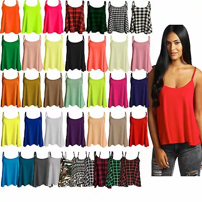 Buy Womens Ladies Plus Size Cami Plain Neon Strappy Swing Vest Top Flared Sleeveless • 6.99£