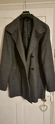 Buy Men's Pea Coat Size L Grey Double Breasted Wool Blend • 17£
