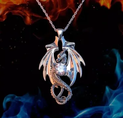 Buy Gothic Dragon Silver Stone Necklace Pendant -hip Hop-punk-emo- Costume Jewellery • 4.99£