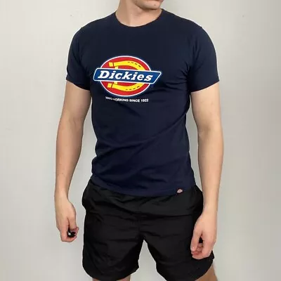 Buy Dickies Workwear T-Shirt Mens Size M Navy Logo Basic Summer Short-Sleeve Tee. • 8.79£