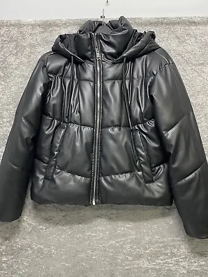 Buy Zara Black Faux Leather Puffer Padded Jacket Size Xs • 29.99£