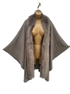 Buy Rino & Pelle Cape Wrap One  Size Faux Fur Trim Grey • 19.99£
