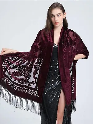 Buy Velvet Scarf/shawl  , Burgundy Beautiful Design , Cape/ Wrap /goth • 12.90£