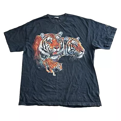 Buy Vintage Wildlife T-Shirt Tiger Graphic Print 90s Retro Black Mens XL • 24.99£