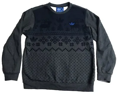 Buy Adidas Originals Christmas Sweatshirt Jumper Medium Grey Blue Reindeer • 15£