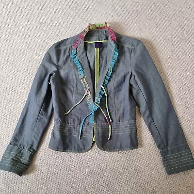 Buy Legatte Jeans Save The Queen Linen Blend Blue Green Frilly Jacket 3 S 38/40 • 30£