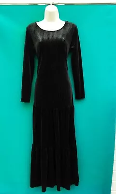 Buy Long Dress,maxi,goth,hippie,black Rib Velour,60s,70s,80s Vintage Style,size 8-10 • 8.99£