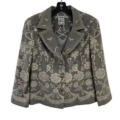 Buy Z By Zelda Grey Tan Metallic Floral Blazer Jacket 8  • 28.50£