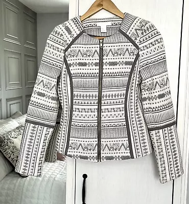 Buy H&M Jacket Uk 8 Women’s Grey Multi Classic Round Neck Tailored Blazer Coat Zip • 18.95£