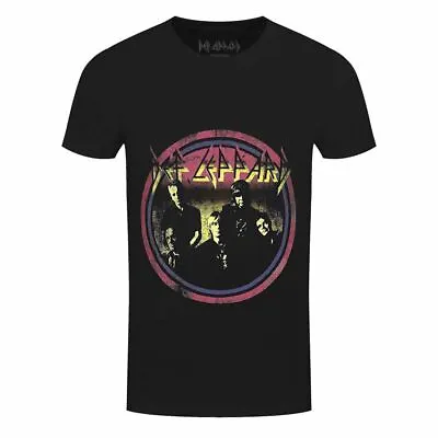 Buy Men's Def Leppard Vintage Circle Black Crew Neck T-Shirt • 12.95£