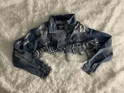 Buy American Bazi Womens Distressed Denim Jacket Size Small- S Destroyed • 24.02£
