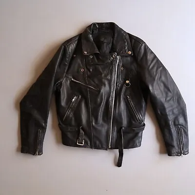 Buy Vintage Black Leather Motorcycle Jacket Womens 14 Medium Classic Biker Punk • 118.49£