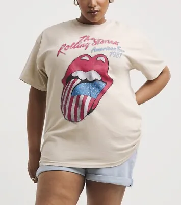 Buy The Rolling Stones Band T-shirt Usa Tongue Vintage Supply Cream Sand Size 20-22 • 8.99£