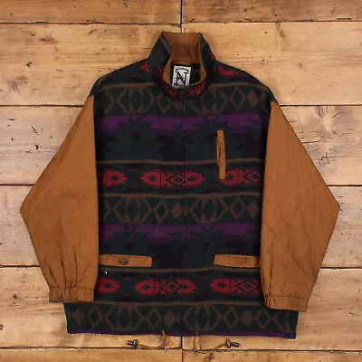 Buy Vintage Nuage Wool Jacket L 90s Geometric Multicoloured Zip • 20.15£