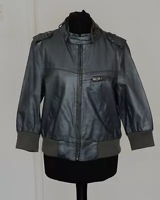 Buy NEW LOOK Grey Leather Jacket With Lining, Long Zip & Elasticated Hem. UK 14 • 15£