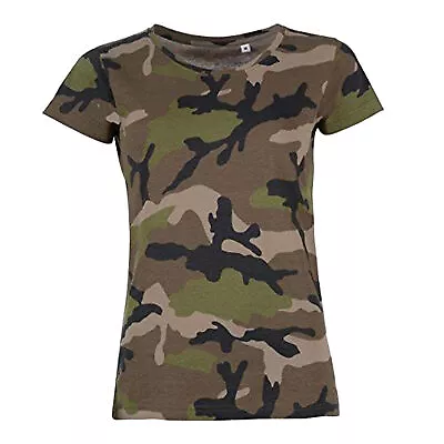 Buy SOLS Womens / Ladies Camouflage Short Sleeve Round Neck T-Shirt / Top PC2165 • 7.45£