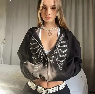 Buy Y2K Skeleton Hoodie￼ Women’s Gothic Hoodie￼ Oversized Sweatshirt Female￼ • 27.99£