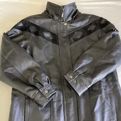 Buy Black Leather Coat Women's S/P Full Zip Button Front Pockets Zip Shut  • 8.24£