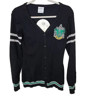 Buy Harry Potter Womens S Black Button Front V-Neck Slytherin Cardigan Sweater NWT • 36.77£