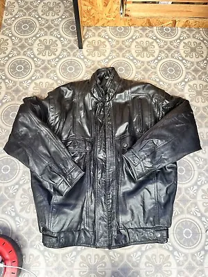 Buy Vintage 1950s Leather Motorcycle Type Jacket Greaser BlackLeather 2XL • 99.99£