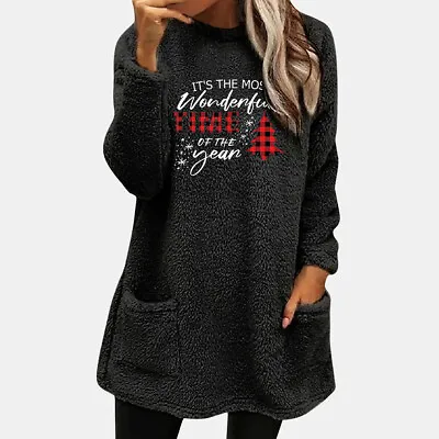 Buy Christmas Womens Fleece Jumper Tops Xmas Party Pullover Mini Dress Size 6-16 • 16.09£