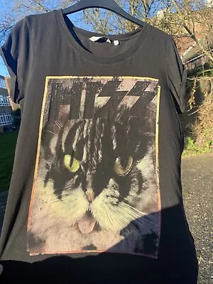 Buy New Look UK 10 Fun Cat Kitten Hiss Kiss Rock Band Style Retro T Shirt • 6£