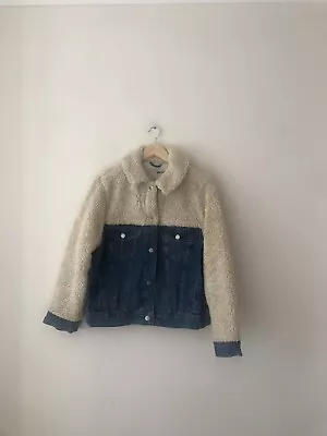 Buy Topshop Women’s Blue Denim & Cream Borg Jacket  - Size 10 • 20£