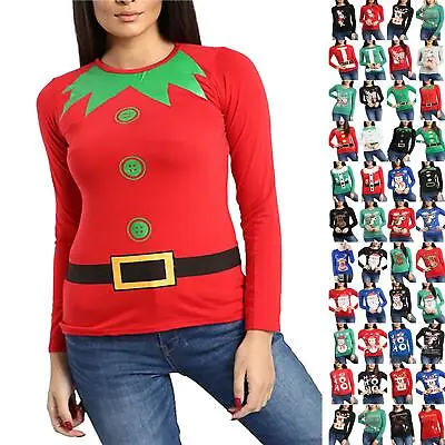 Buy Womens Ladies Long Sleeve Xmas Gingerbread Climb Star Christmas Stretchy T Shirt • 4.79£