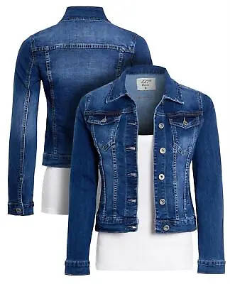 Buy Womens Fitted Denim Jackets Stretch Mid Blue Jean Jacket Size 8 10 12 14 6 • 26.95£
