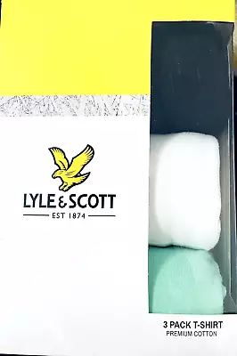 Buy New Mens  Lyle & Scott 3 Pack T Shirts Black / White / Green Size M SALE • 21.99£