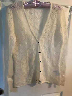 Buy ZARINA V-neck Ivory Cozy Lace Knit Sweater 5 Buttons Size M • 29.14£