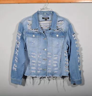 Buy Thrill Jeans Light Wash Distressed Destroyed Ripped Denim Button Jacket Sz XL • 12.30£