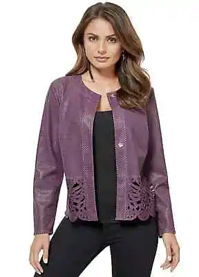 Buy Faux Leather Cut-Out Jacket Berry Purple Uk Sizes 18 And 20 • 39.99£