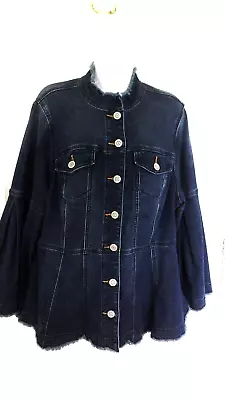 Buy Military Look Long Line Fit & Flare Button Front Denim Jacket By Elloquii UK 14 • 24£