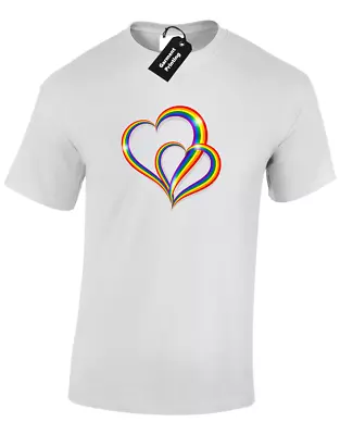 Buy 2 Pride Hearts Mens T Shirt Tee Lgbt Pride Rainbow Flag Gay Lesbian Cool Love • 7.99£