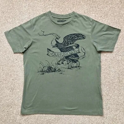 Buy Quiksilver Men’s 100% Cotton Tee T-shirt Khaki Green Raven Crow Size Medium M • 13.99£