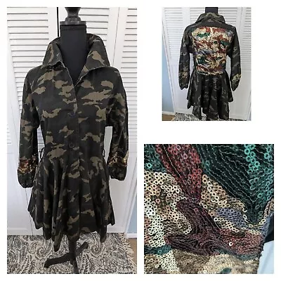 Buy Fashion Women Camouflage Long Sleeve Jacket Sz 2X Sequins Outerwear Peplum Green • 28.41£