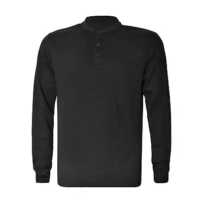 Buy Men's Long Sleeve Plain Henley T-shirts With Grandad Collar Top Soft Wash (2208) • 11.99£