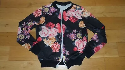Buy Ladies Black Mix Floral Collarless Bomber Style Jacket, Size S/M, UK Size 10-12 • 0.99£