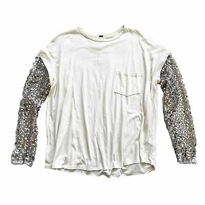 Buy FREE PEOPLE Celine Sequin Sleeve T-Shirt Size Small Dressy Casual Trendy Fun  • 37.88£